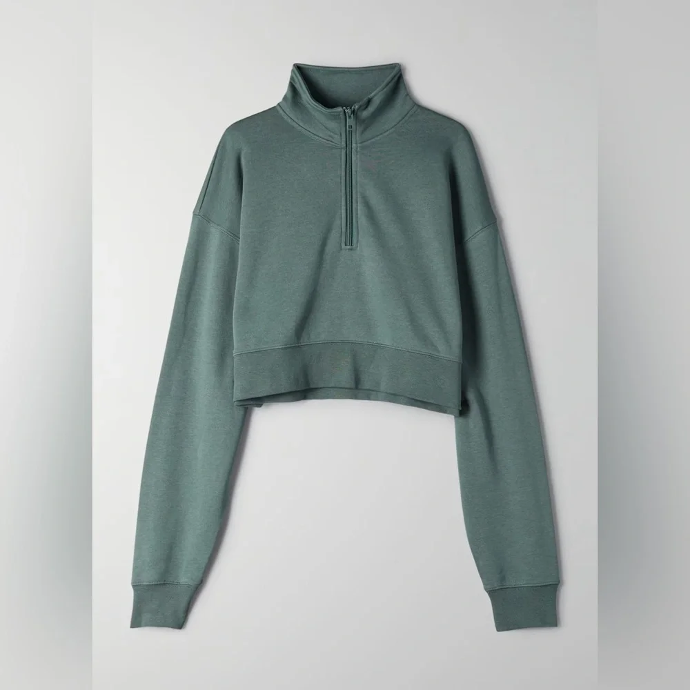Tna Airy Fleece Boyfriend 1/4 Zip Sweatshirt Green Size Small Cozy Loungewear - Picture 4 of 9